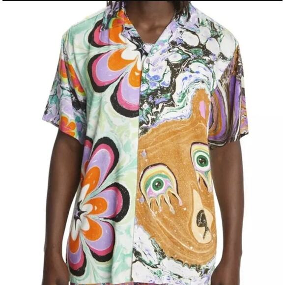 Teddy Fresh x MyFawnwy Men's Camp Shirt Sm Multicolor Bear Snake Statement - Picture 9 of 9